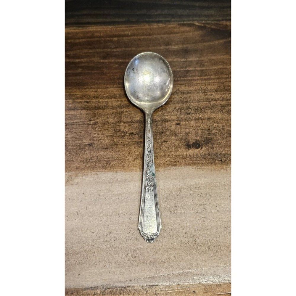 Antique Plymouth Silver Plate Sliver Plated Soup Spoon Floral Pattern Design